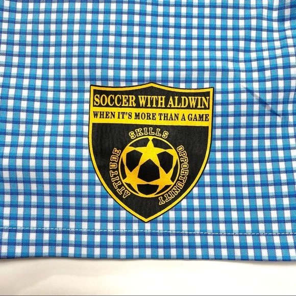 Adidas Plaid Soccer Aldwin Logo Soccer Shorts Blue - Picture 7 of 11